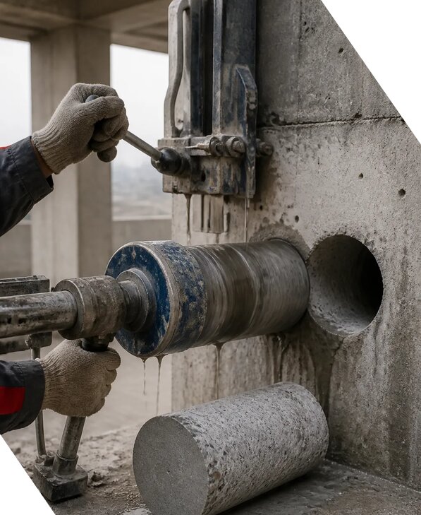 Отбор кернов бетона для лабораторных испытаний в Сасове